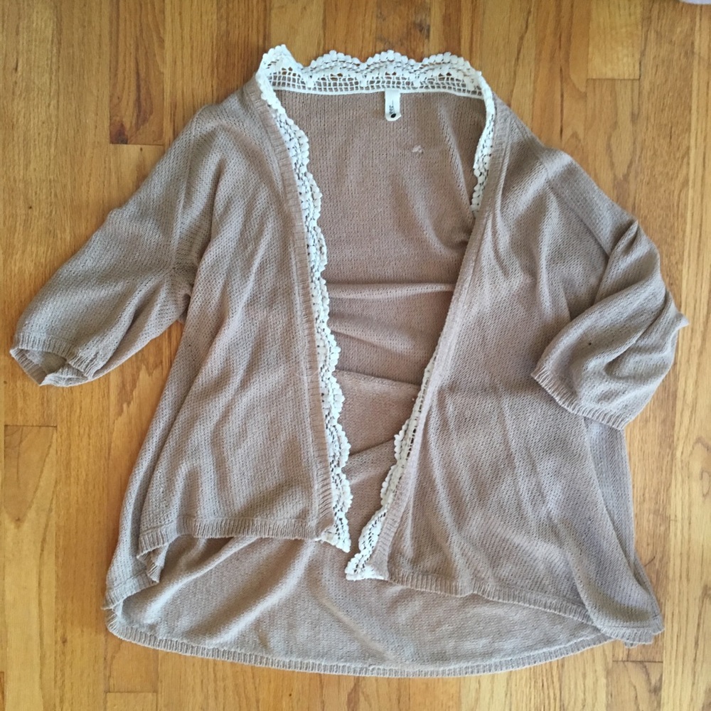 Tan Lace Trim Cardigan